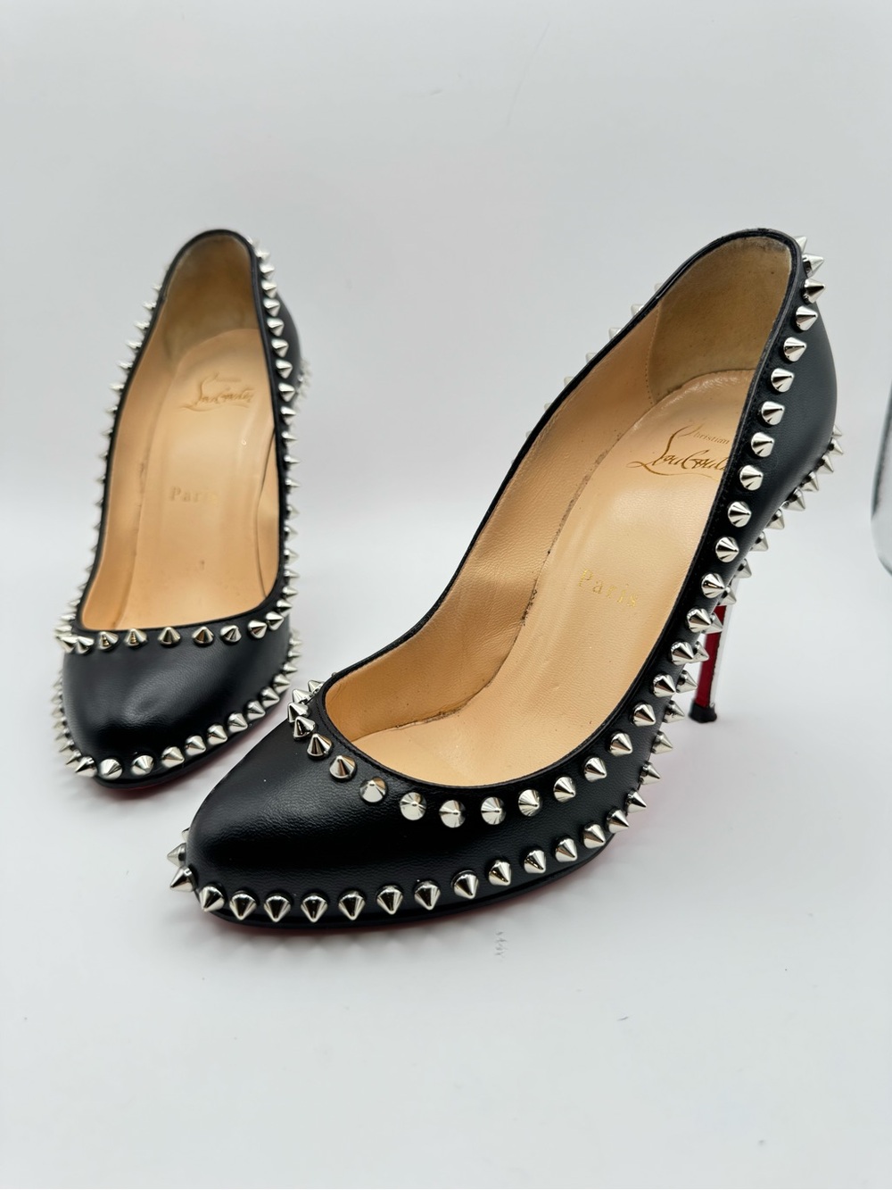 Christian Louboutin Dorispiky 100 Pumps Black Leather Silver Spikes EU 36